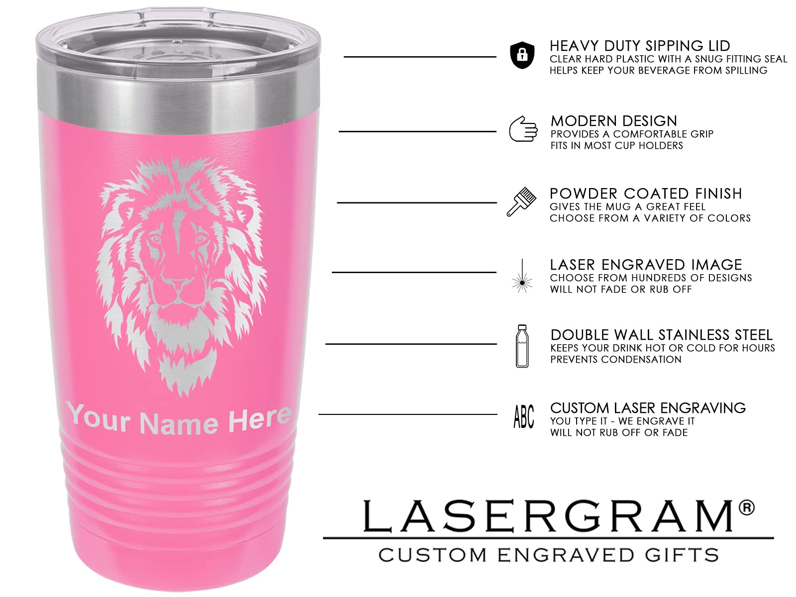 LaserGram 20oz Vacuum Insulated Tumbler Mug, Princess Crown, Personalized Engraving Included (Pink)