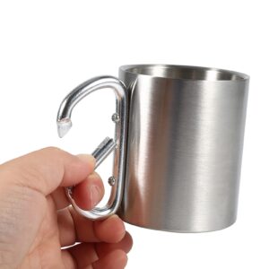 stainless steel mug, portable 220ml camping kettle traveling outdoor sports hiking with carabiner double wall hook