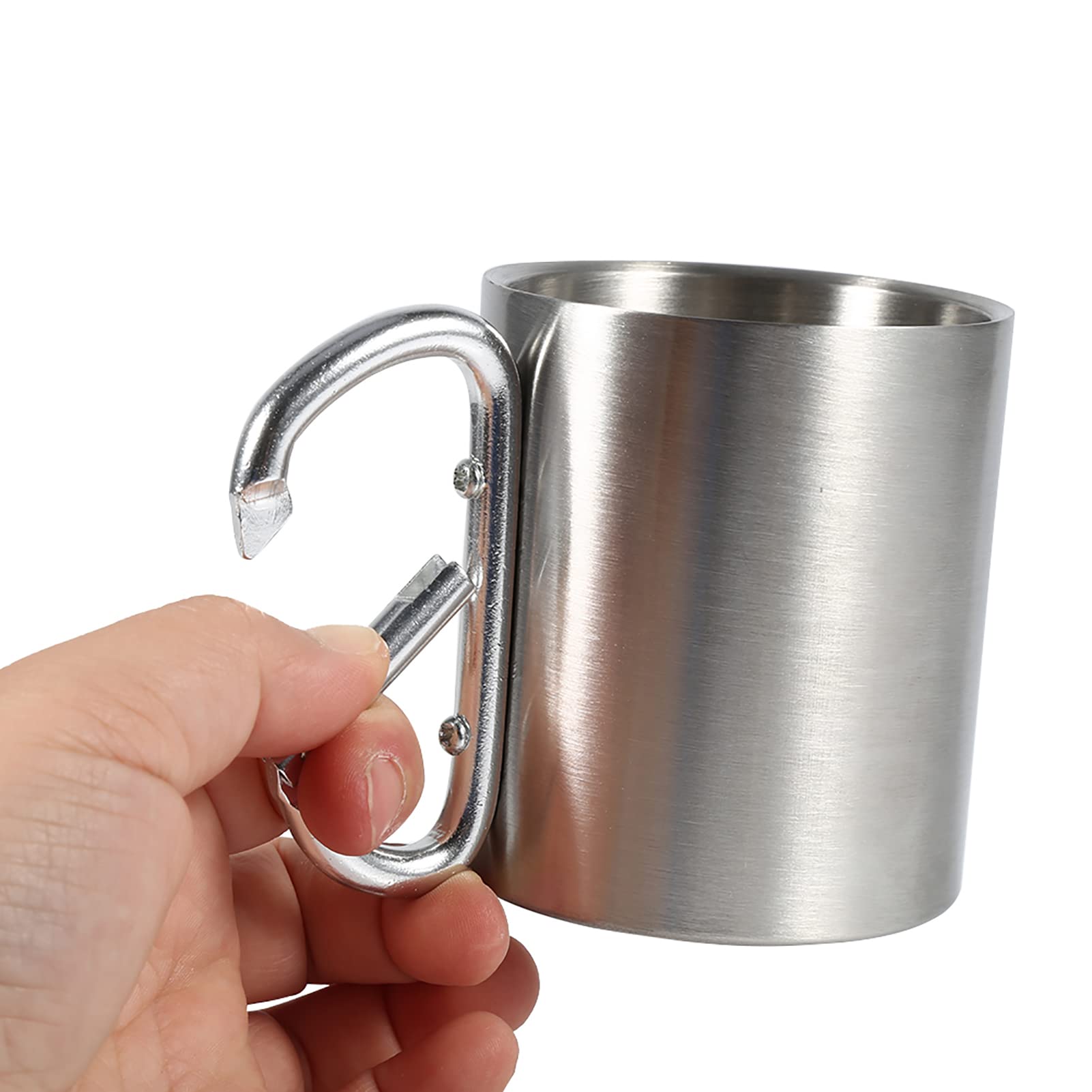 Stainless Steel Mug, Portable 220ml Camping Kettle Traveling Outdoor Sports Hiking with Carabiner Double Wall Hook