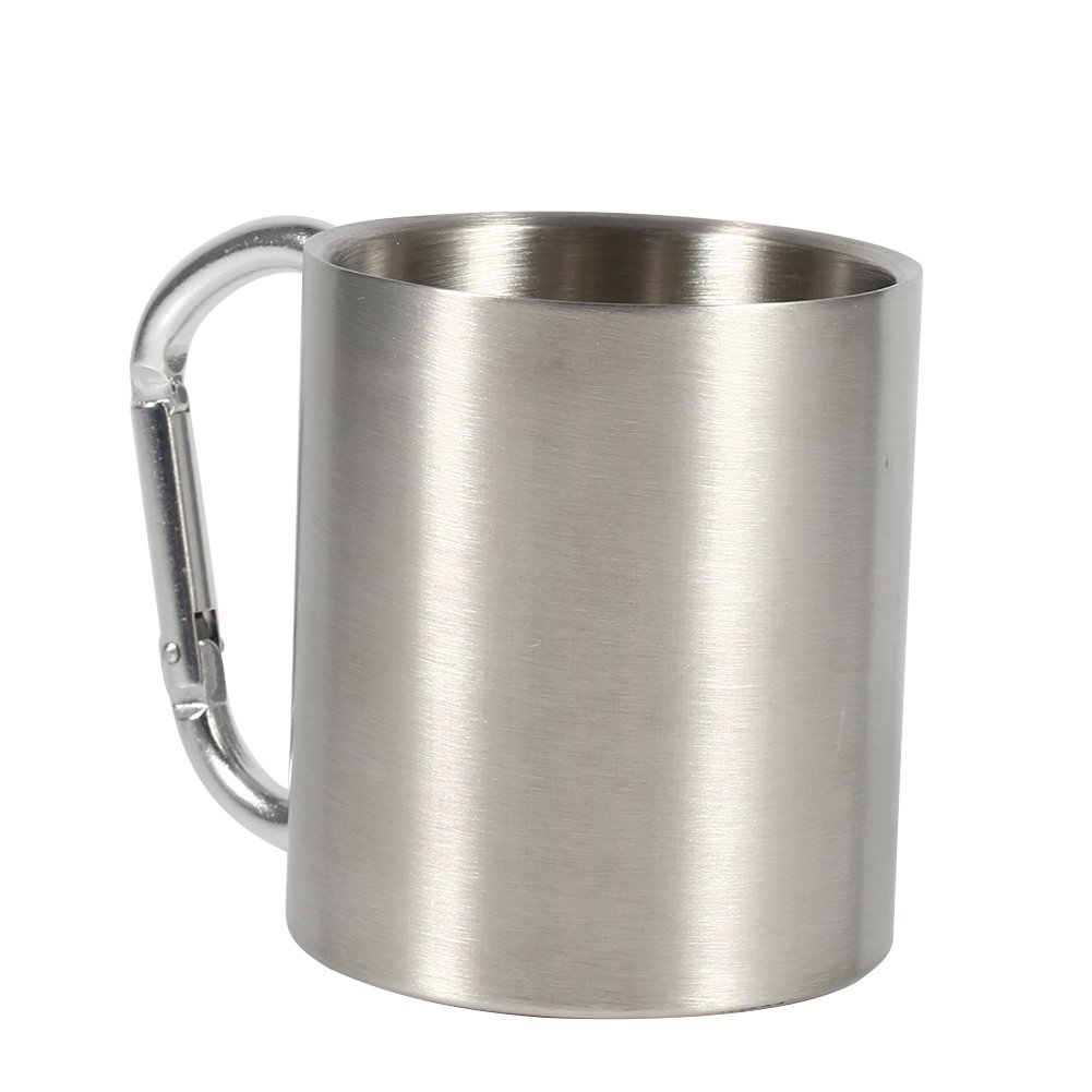 Stainless Steel Mug, Portable 220ml Camping Kettle Traveling Outdoor Sports Hiking with Carabiner Double Wall Hook