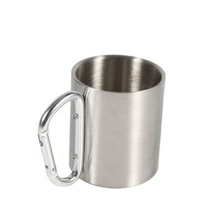 Stainless Steel Mug, Portable 220ml Camping Kettle Traveling Outdoor Sports Hiking with Carabiner Double Wall Hook