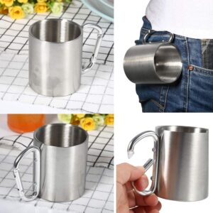 Stainless Steel Mug, Portable 220ml Camping Kettle Traveling Outdoor Sports Hiking with Carabiner Double Wall Hook