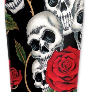 Mugzie Skull & Roses Travel Mug with Insulated Wetsuit Cover, 16 oz, Black