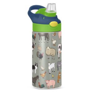 xigua farm animal water bottle with straw lid, leakproof double walled vacuum insulated stainless steel thermo flask travel tumbler for kids, boys, girls