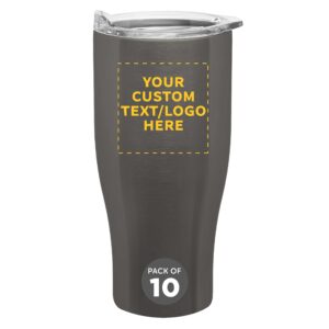 custom stainless steel grip travel mugs 27 oz. set of 10, personalized bulk pack - perfect for coffee, soda, other hot & cold beverages - smoke