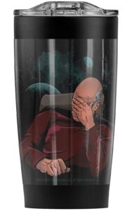 logovision star trek face palm picard stainless steel tumbler 20 oz coffee travel mug/cup, vacuum insulated & double wall with leakproof sliding lid | great for hot drinks and cold beverages