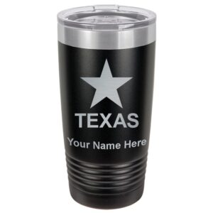 lasergram 20oz vacuum insulated tumbler mug, flag of texas, personalized engraving included (black)