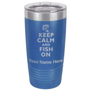 lasergram 20oz vacuum insulated tumbler mug, keep calm and fish on, personalized engraving included (dark blue)