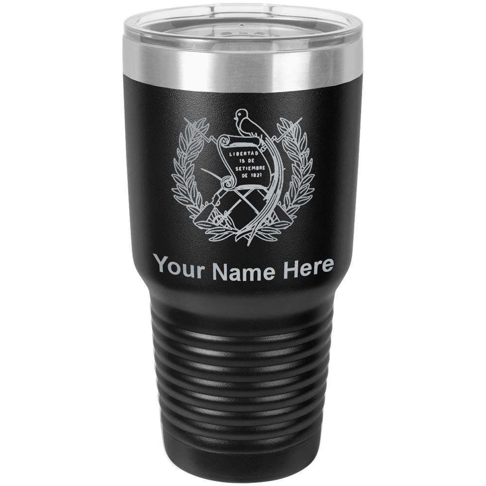 LaserGram 30oz Vacuum Insulated Tumbler Mug, Flag of Guatemala, Personalized Engraving Included (Black)