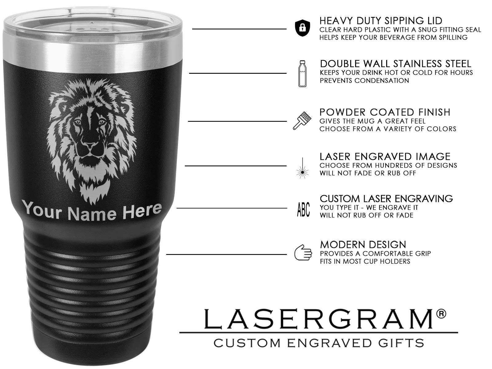 LaserGram 30oz Vacuum Insulated Tumbler Mug, Flag of Guatemala, Personalized Engraving Included (Black)