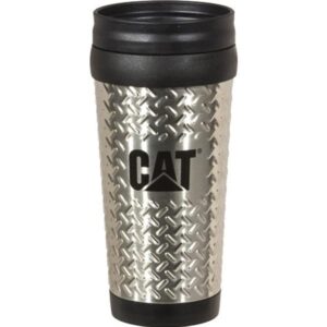 bda caterpillar equipment stainless steel 14oz. diamond plated travel mug