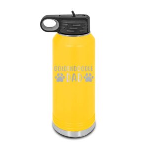 mister petlife goldendoodle dad laser engraved water bottle customizable polar camel stainless steel many colors sizes with straw - doodle dog - 32 oz - yellow