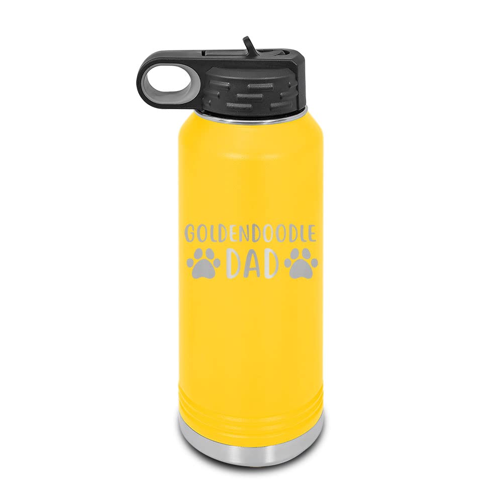 Mister Petlife Goldendoodle Dad Laser Engraved Water Bottle Customizable Polar Camel Stainless Steel Many Colors Sizes with Straw - doodle dog - 32 oz - Yellow