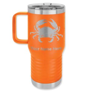 lasergram 20oz vacuum insulated travel mug with handle, crab, personalized engraving included (orange)
