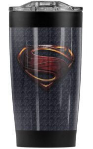 justice league movie superman logo stainless steel tumbler 20 oz coffee travel mug/cup, vacuum insulated & double wall with leakproof sliding lid