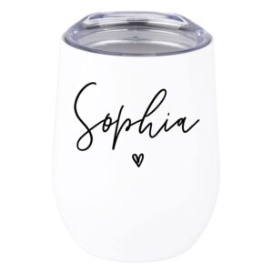 Andaz Press Personalized Custom Name Wine Tumbler with Lid 12 Oz Stemless Stainless Steel Insulated Travel Tumbler Gift for Bridemaids Proposal Bachelorette Party Wedding Bridal Shower Birthday Gifts