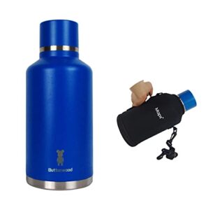 large sport thermos water bottle with bag and stainless steel lid，67.6oz half gallon，insulated water bottle，leak-proof，metal canteen ,buttonwood 1pack (blue) 2000ml