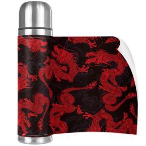 stainless steel vacuum insulated mug, dragon chinese red print thermos water bottle for hot and cold drinks kids adults 17 oz
