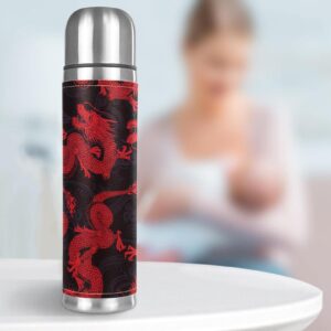 Stainless Steel Vacuum Insulated Mug, Dragon Chinese Red Print Thermos Water Bottle for Hot and Cold Drinks Kids Adults 17 Oz