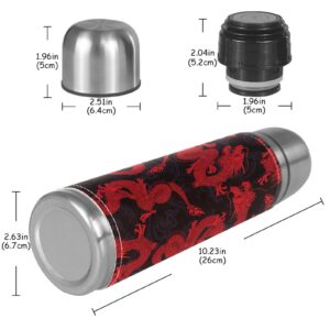 Stainless Steel Vacuum Insulated Mug, Dragon Chinese Red Print Thermos Water Bottle for Hot and Cold Drinks Kids Adults 17 Oz