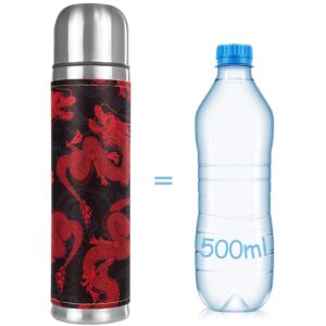 Stainless Steel Vacuum Insulated Mug, Dragon Chinese Red Print Thermos Water Bottle for Hot and Cold Drinks Kids Adults 17 Oz