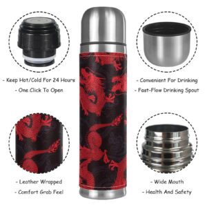 Stainless Steel Vacuum Insulated Mug, Dragon Chinese Red Print Thermos Water Bottle for Hot and Cold Drinks Kids Adults 17 Oz