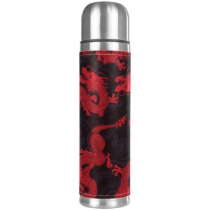 Stainless Steel Vacuum Insulated Mug, Dragon Chinese Red Print Thermos Water Bottle for Hot and Cold Drinks Kids Adults 17 Oz