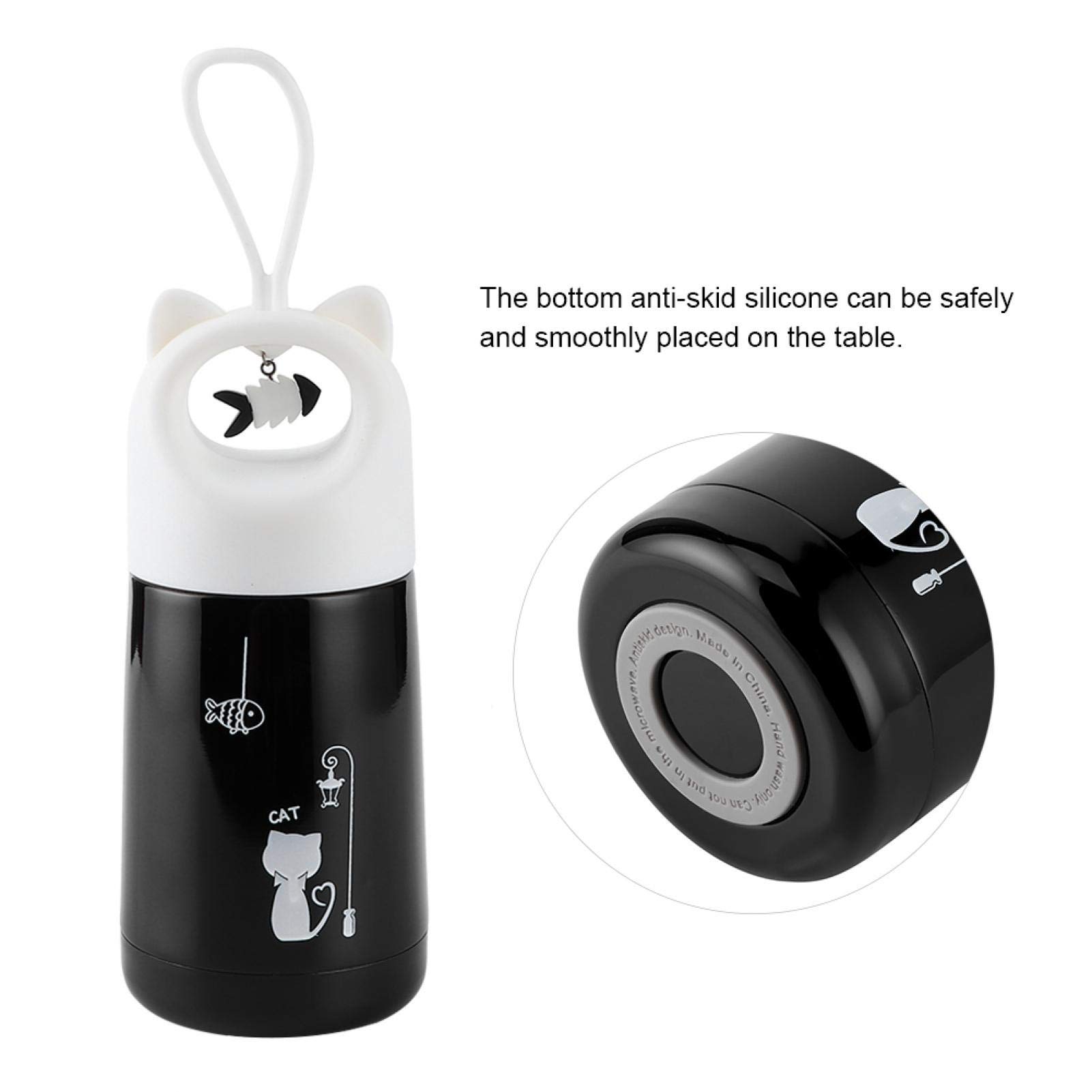 Uxsiya Animal Ear Shaped Lid Vacuum Flask Insulation Vacuum Cup for for Milk(White kitten), kitchen Home Appliances