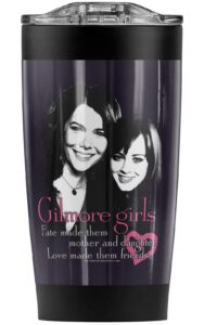 gilmore girls fate and love stainless steel tumbler 20 oz coffee travel mug/cup, vacuum insulated & double wall with leakproof sliding lid | great for hot drinks and cold beverages