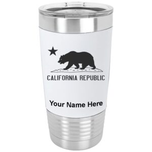 lasergram 20oz vacuum insulated tumbler mug, california republic bear flag, personalized engraving included (silicone grip, white)