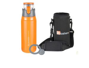 blushers 650ml (22oz) double wall vacuum insulated 304 stainless steel to go travel mug, one touch lock lid thermos water bottle (orange - 3 piece set)