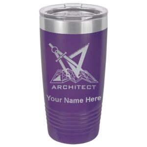 lasergram 20oz vacuum insulated tumbler mug, architect symbol, personalized engraving included (dark purple)