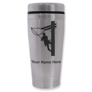 lasergram 16oz commuter mug, lineman, personalized engraving included