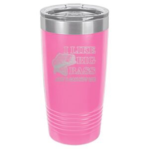 Rogue River Tactical Funny Fishing 20 Oz. Travel Tumbler Mug Cup w/Lid Vacuum Insulated Hot or Cold I Like Big Bass Fishing Gift Fish (Pink)