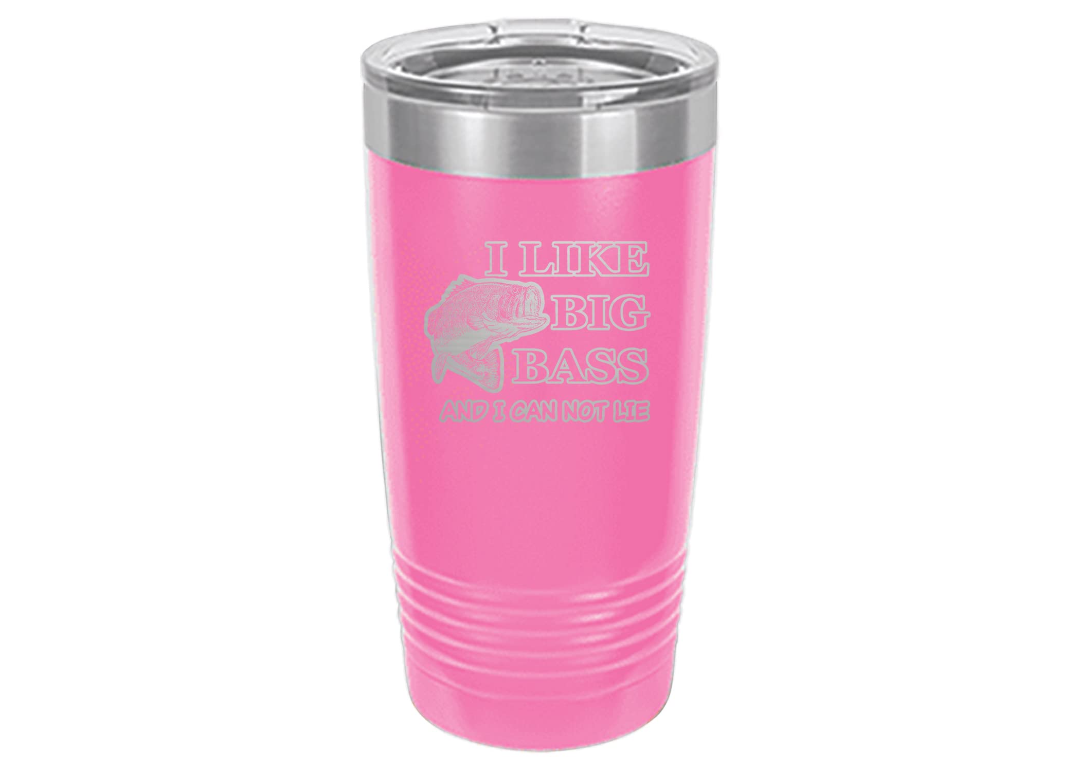 Rogue River Tactical Funny Fishing 20 Oz. Travel Tumbler Mug Cup w/Lid Vacuum Insulated Hot or Cold I Like Big Bass Fishing Gift Fish (Pink)