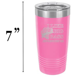 Rogue River Tactical Funny Fishing 20 Oz. Travel Tumbler Mug Cup w/Lid Vacuum Insulated Hot or Cold I Like Big Bass Fishing Gift Fish (Pink)