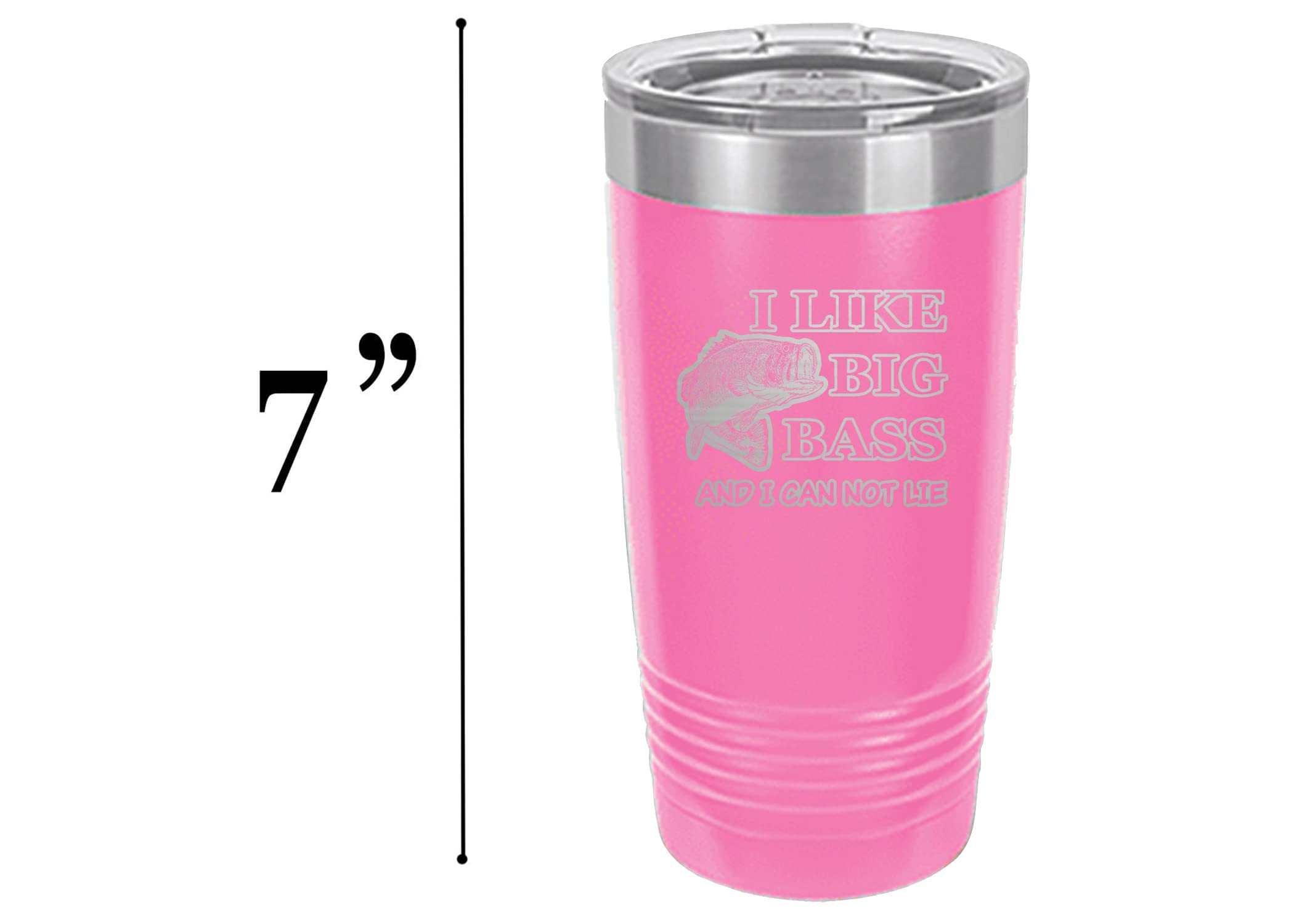 Rogue River Tactical Funny Fishing 20 Oz. Travel Tumbler Mug Cup w/Lid Vacuum Insulated Hot or Cold I Like Big Bass Fishing Gift Fish (Pink)