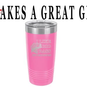 Rogue River Tactical Funny Fishing 20 Oz. Travel Tumbler Mug Cup w/Lid Vacuum Insulated Hot or Cold I Like Big Bass Fishing Gift Fish (Pink)