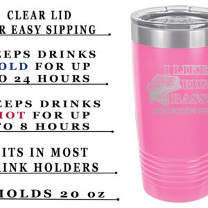 Rogue River Tactical Funny Fishing 20 Oz. Travel Tumbler Mug Cup w/Lid Vacuum Insulated Hot or Cold I Like Big Bass Fishing Gift Fish (Pink)