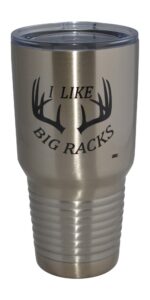 rogue river tactical funny hunting 30oz large stainless steel travel tumbler mug cup w/lid i like big racks hunter gift