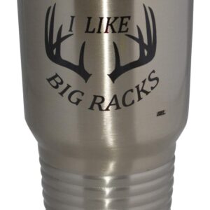 Rogue River Tactical Funny Hunting 30oz Large Stainless Steel Travel Tumbler Mug Cup w/Lid I Like Big Racks Hunter Gift