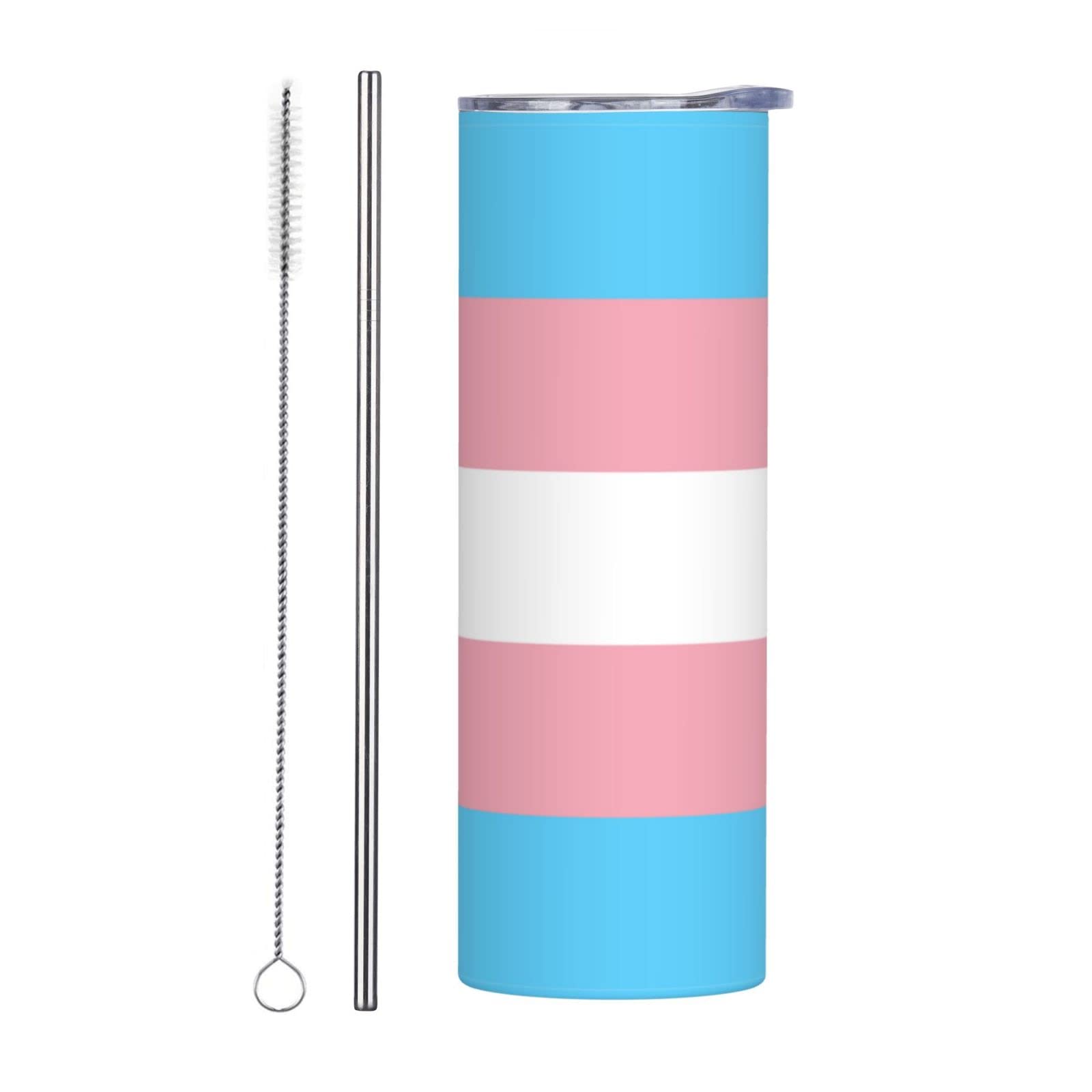 LIICHEES Transgender Pride flag Stainless Steel Vacuum Insulated Tumbler 20oz Coffee Cups Travel Mug Water Cup with Metal Straw Cleaning Brush