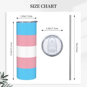 LIICHEES Transgender Pride flag Stainless Steel Vacuum Insulated Tumbler 20oz Coffee Cups Travel Mug Water Cup with Metal Straw Cleaning Brush