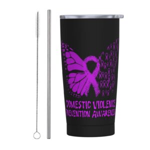 domestic violence prevention awareness coffee cup,with lid spill proof and straw thermos cup stainless steel water bottle reusable auto mug travel mug-20oz