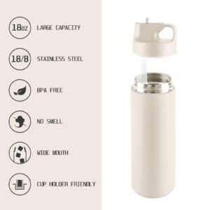 TSURUYA Stainless Steel Water Bottle,18/8 Double Wall 18oz Leak-proof Insulated Vacuum Water Bottle, Thermos with Straw for Hot Drinks