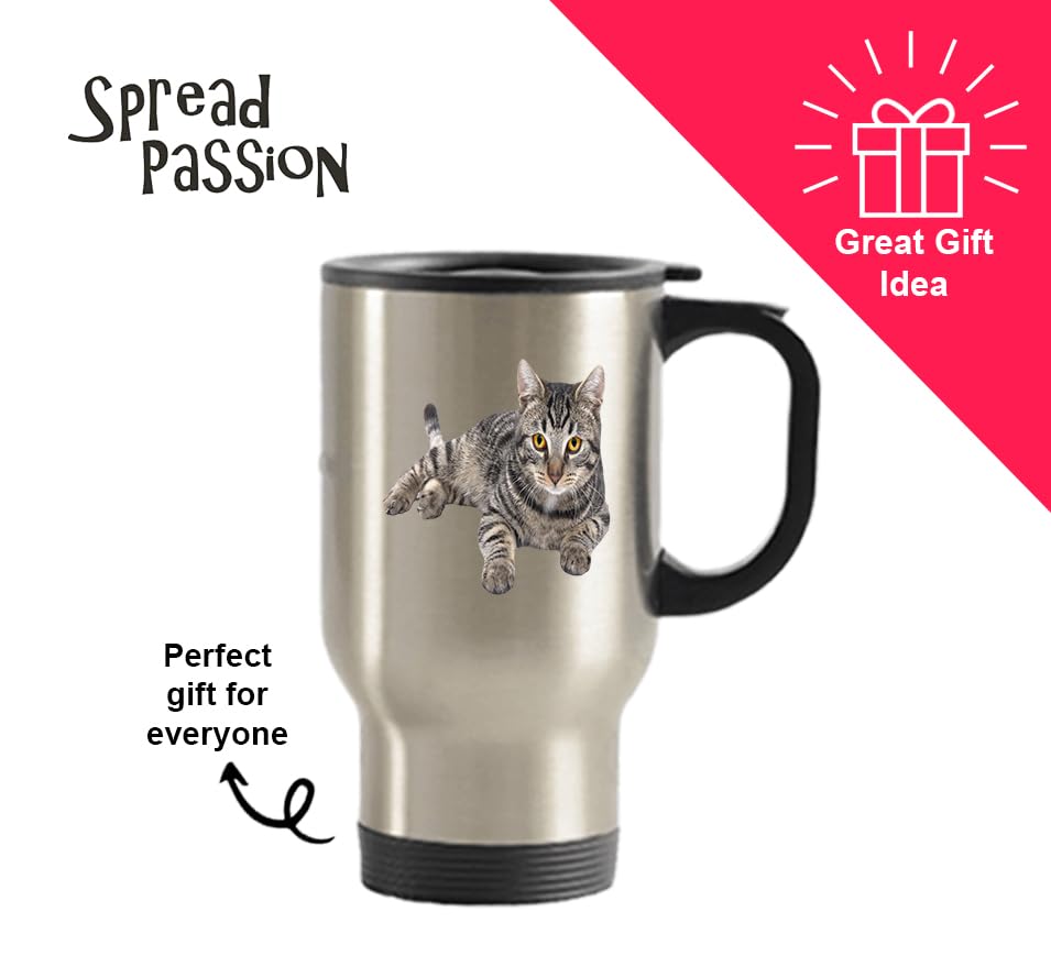 Grey Tabby Cat Travel Mug - Funny Insulated Tumbler- Novelty Birthday Christmas Anniversary Gag Gifts Idea