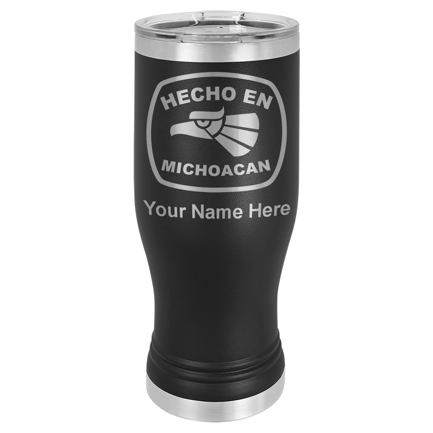 LaserGram 14oz Vacuum Insulated Pilsner Mug, Hecho en Michoacan, Personalized Engraving Included (Black)