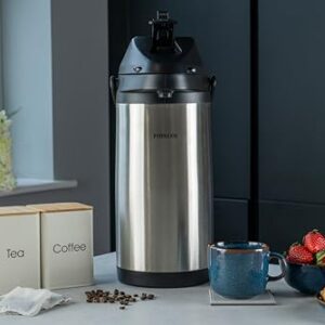 Pioneer Flasks Stainless Steel Airpot Hot Cold Water Tea Coffee Dispenser Conference Event Flask, 5 litres, SS50HC, Silver