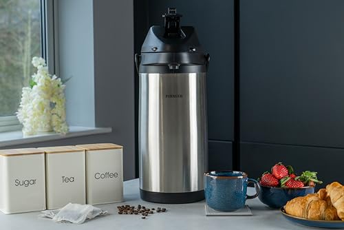 Pioneer Flasks Stainless Steel Airpot Hot Cold Water Tea Coffee Dispenser Conference Event Flask, 5 litres, SS50HC, Silver