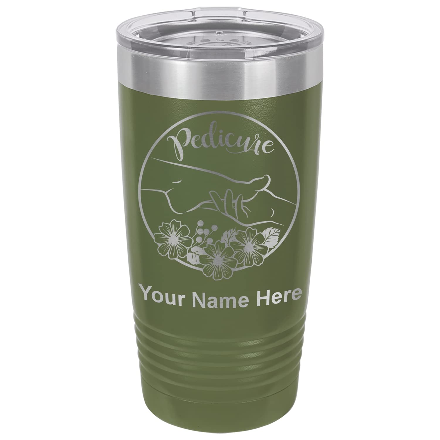 LaserGram 20oz Vacuum Insulated Tumbler Mug, Pedicure, Personalized Engraving Included (Camo Green)